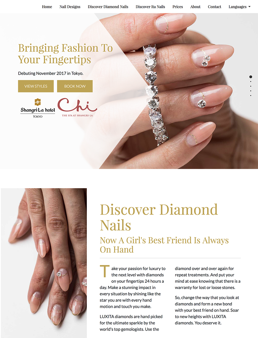 Home page of the English LUXITA Salon website. By Katherine Delorme.