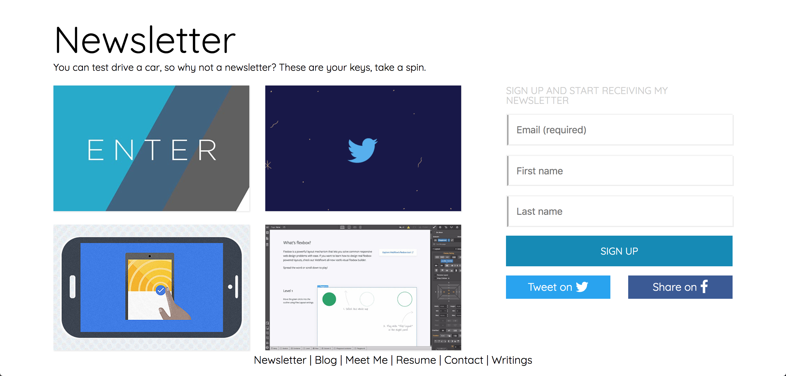 Newsletter signup page design by Katherine Delorme.By Katherine Delorme.